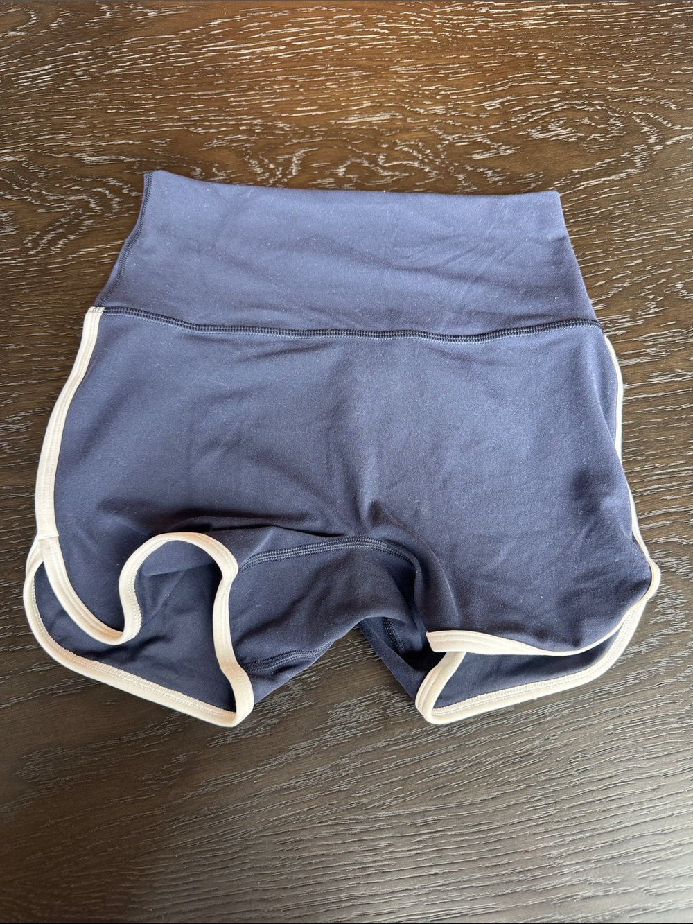 Athleta Navy High-Waist Athletic Shorts with Cream Trim